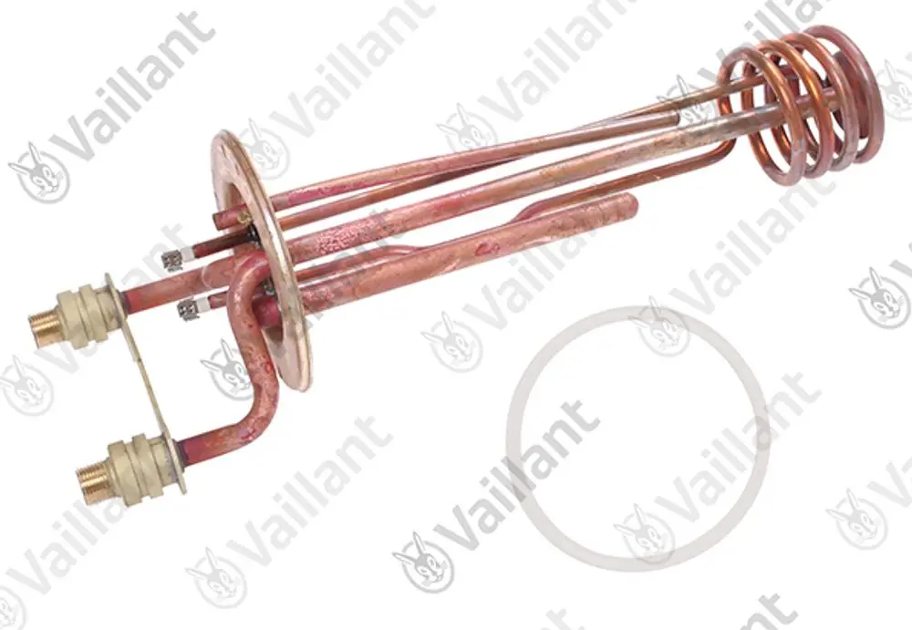Vaillant Heizkörperheizstange mit gebogenen Rohren und Anschlussgewinden, begleitet von einer Dichtung.